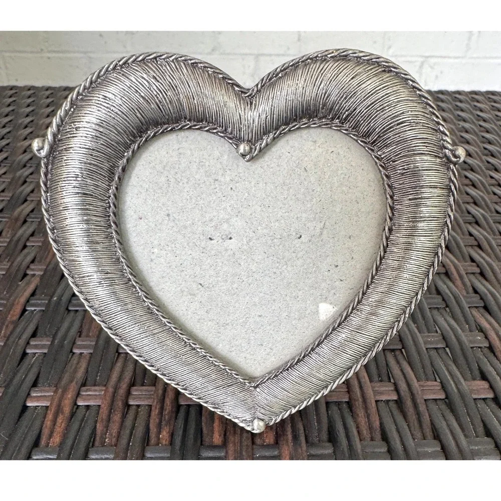 Vintage Silver Tone Heart Picture Frame 3x3 Romantic Cottage Farmhouse Decor